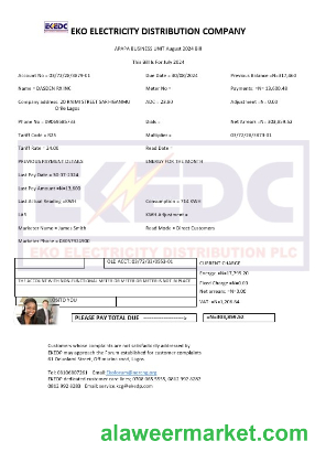 Nigeria Eko Electricity Distribution Company (EKEDC) business utility bill template in Word and PDF formats